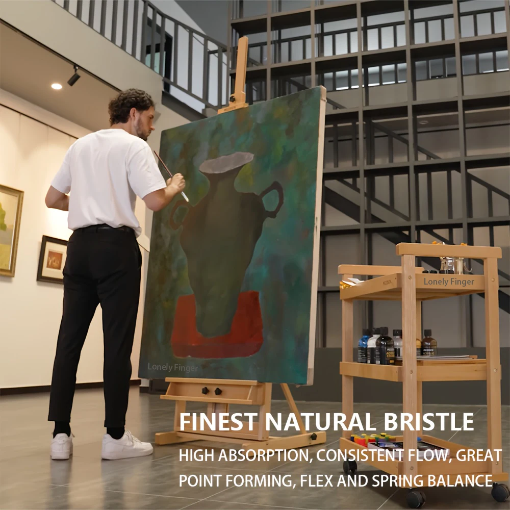7/14 قطعة مجموعة فرشاة طلاء بشعيرات الخنزير الطبيعية المضادة للتساقط مع مقابض خشبية طويلة نصائح فيلبرت لطلاء الأكريليك والزيت #4