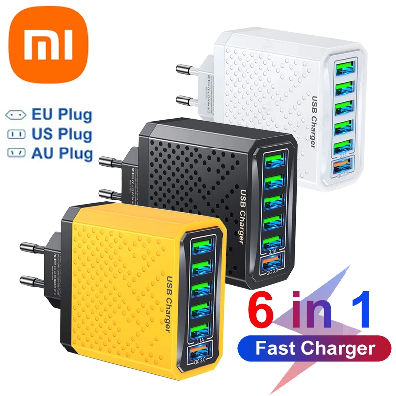 Xiaomi 6 In 1 Mulit EU/AU/US Plug Travel Charger For iPhone Xiaomi QC3.0 Quick Charge 3.1A QC3.0 6 Ports Quick Charger Adaper