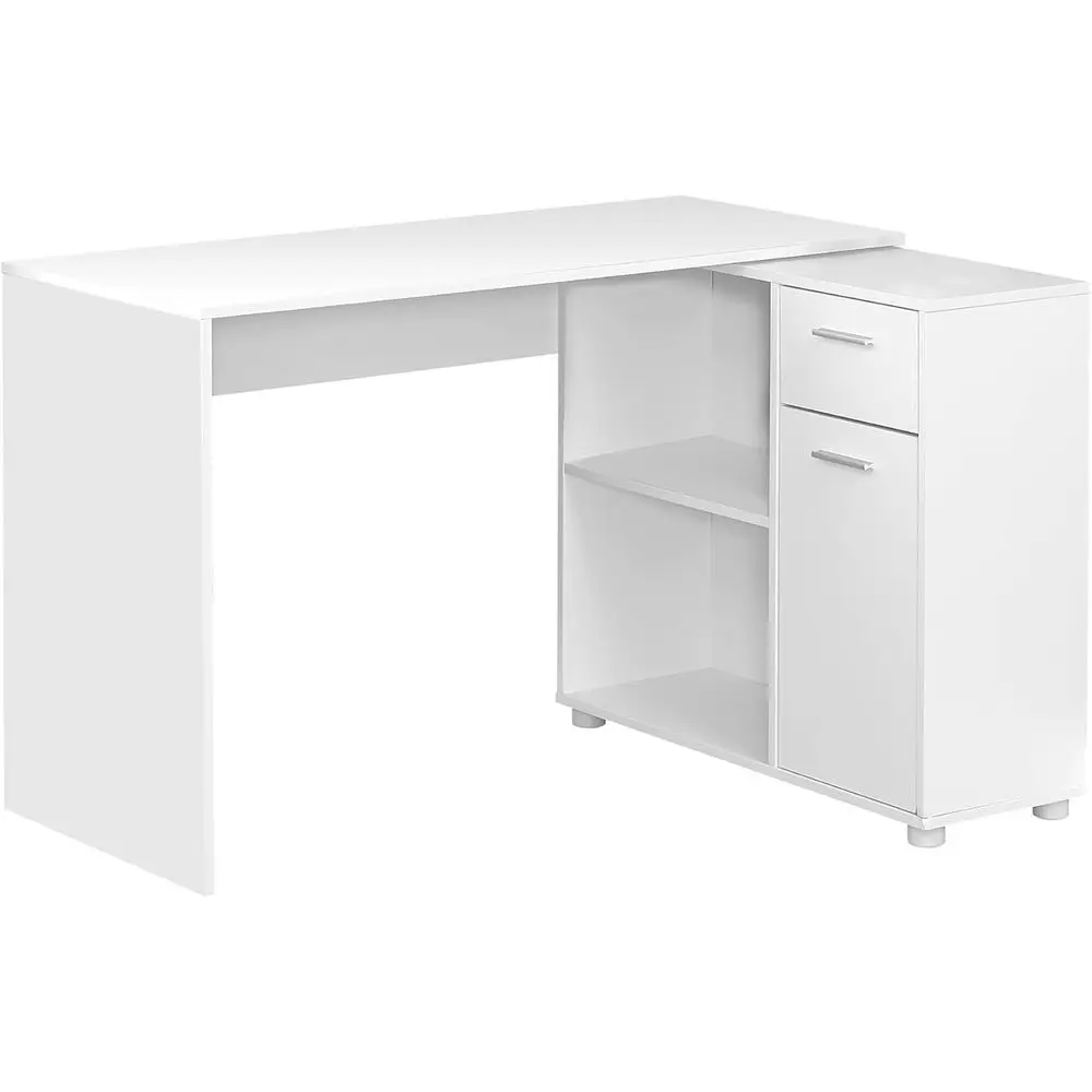 

Contemporary White 46 L-Shaped Desk with Storage Shelves and Cabinet