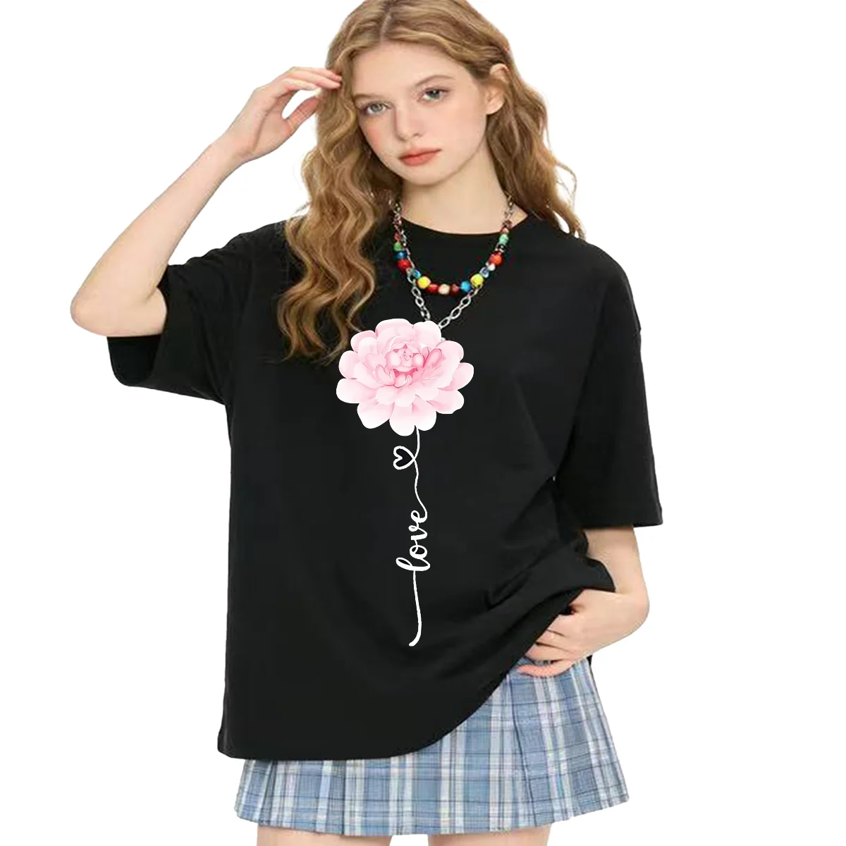 New LOVE Animal Round Neck Simple A Generation of Retro Casual T-shirt Women Short Sleeve Harajuku  Summer polyester fabric