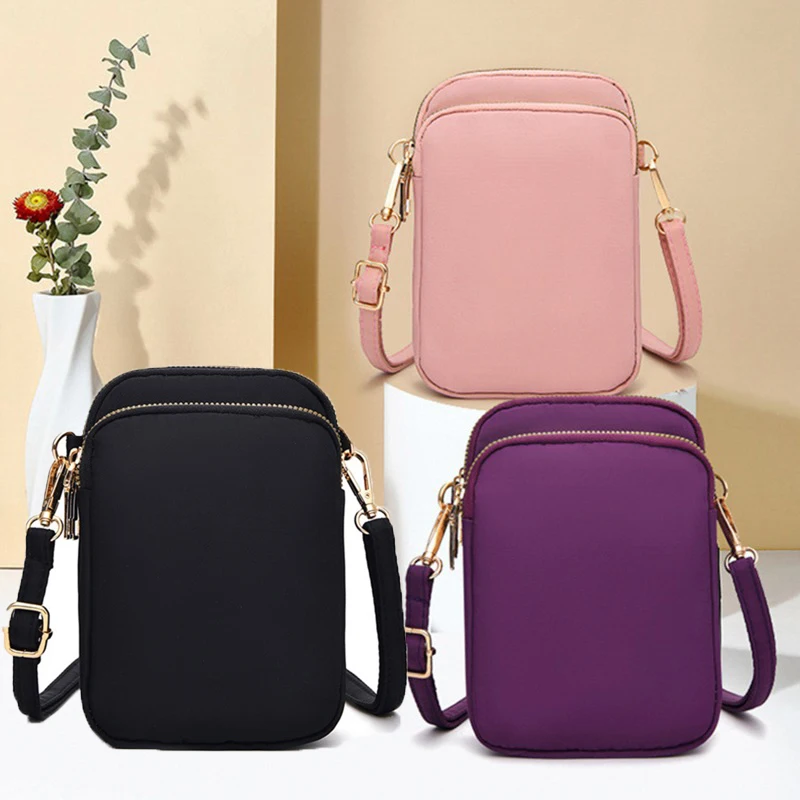 Minimalist Vertical Crossbody Phone Bag for Women Men Lightweight Nylon Shoulder Purse with Zipper Compact Coin Holder Sling view 2