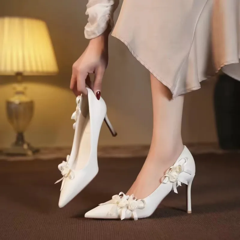 Women's 2026 Spring New Style Two Wear Exquisite Bow Tie Non Tiring Toe Pointed High Heels