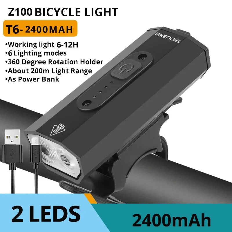 Fietslichtkoplamp Dual T6 Oplaadbare waterdichte LED-fietslamp met clip 6-snelheidsaanpassing Mountain Racefietslantaarn