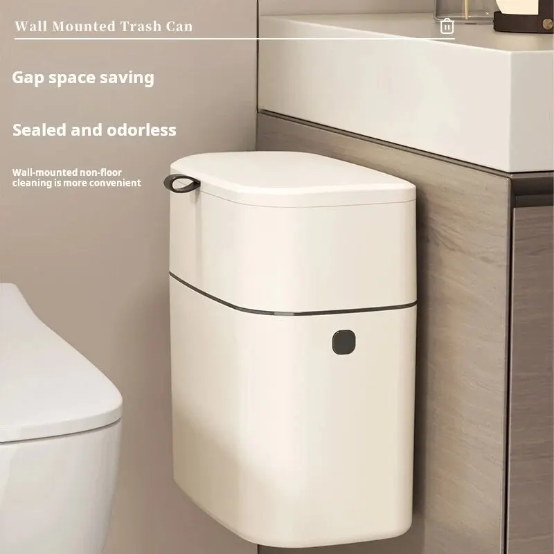 Wall Mounted Trash Can Rectangle Narrow Design With Lid Strong Load-bearing Two Wall Mounting Methods 9L