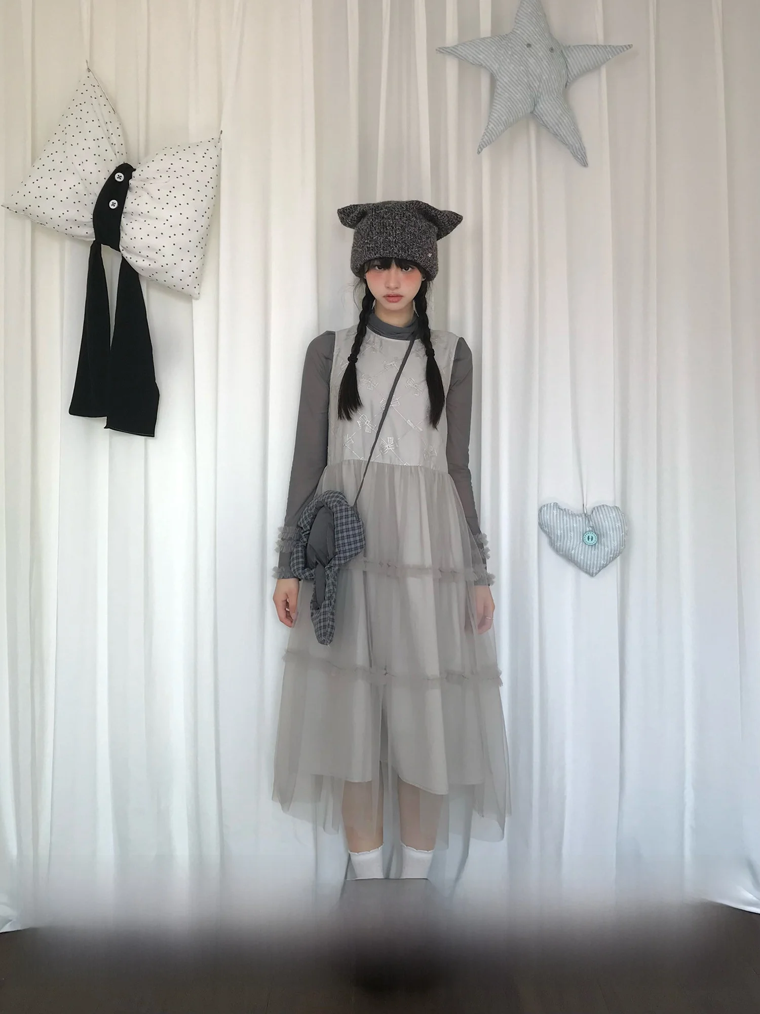 

Heyan Spring Long Sve Vest Dr Set Women's Faion Patchwork Me Base T-irt Two-Piece Ensemble Midi Length