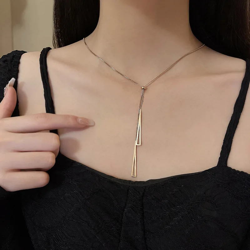 Light Luxury Niche High-end Pull-type Triangle Tassel Necklace Ladies Fashion Charm Clavicle Chain Boudoir Honey Party Gift