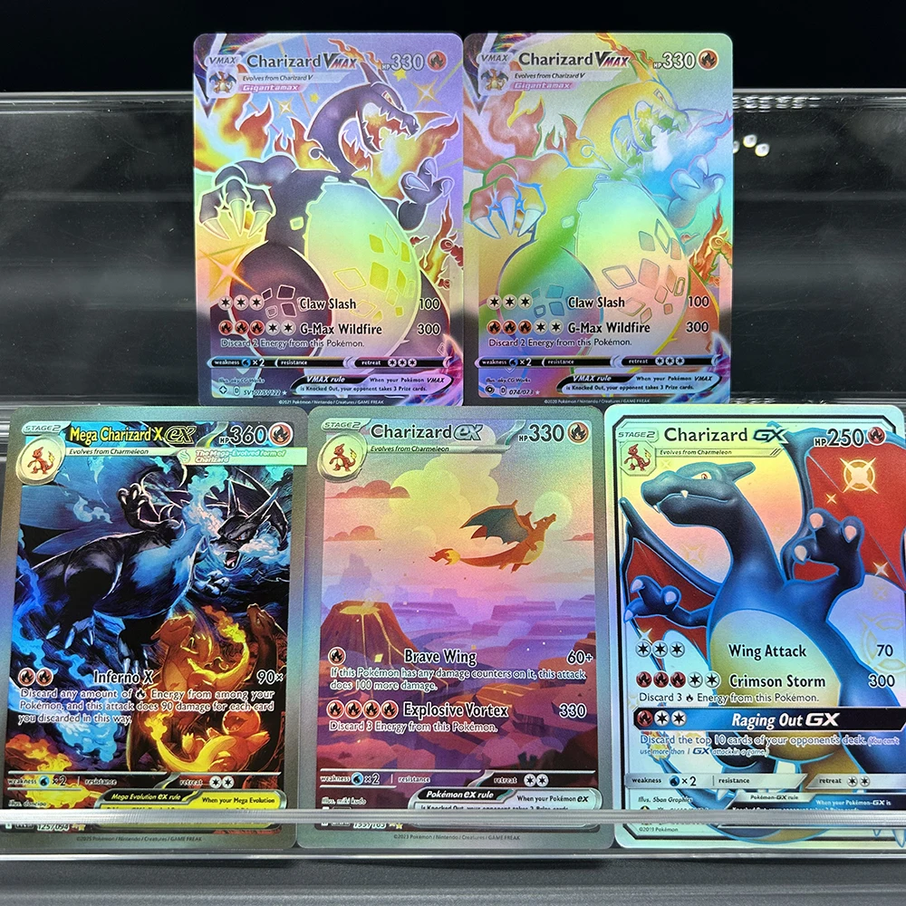 

American Version Anime PTCG Flash Charizard Series Vmax Ex Gx Sv107/074 Wing Attack Mega Charizard Collectible Card Gift
