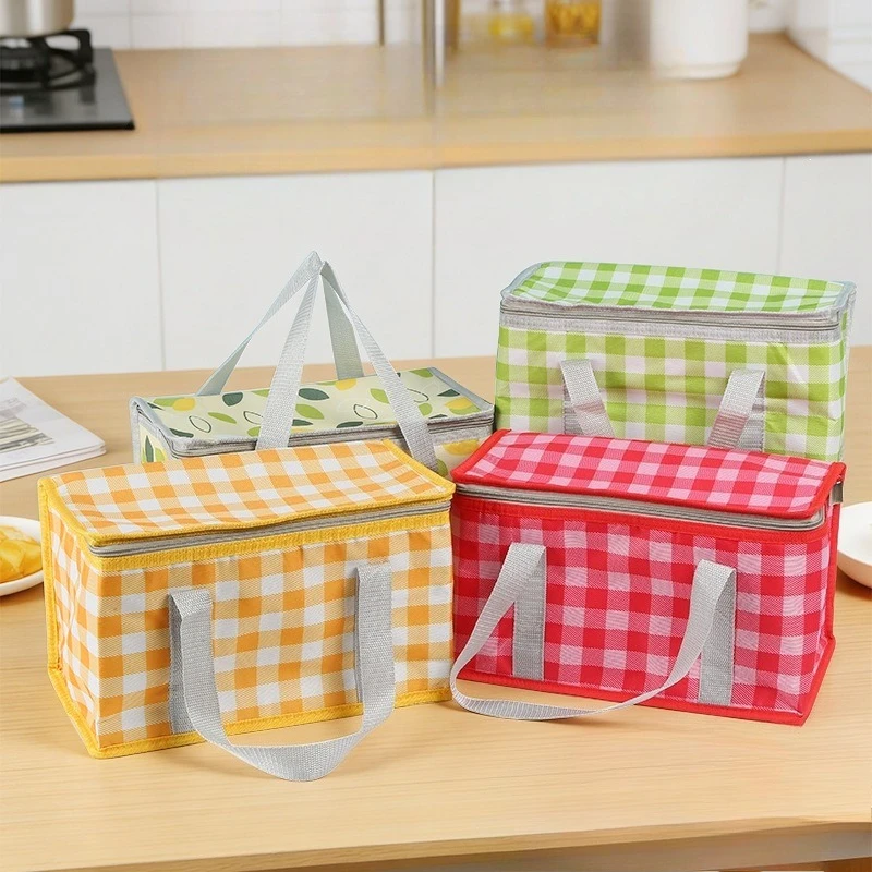 Outdoor Insulated Bag Large Capacity Portable Foldable Checkered Insulated Picnic Handbag Spring Outing Travel Camping Applies
