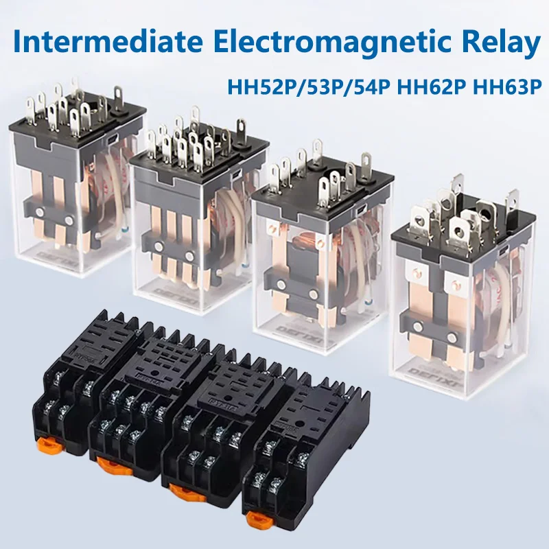 

10PCS HH52P/53P/54P HH62P HH63P Intermediate Relay Miniature Control Small With Base Socket Copper Coil DC 12V 24V AC 110V 220V