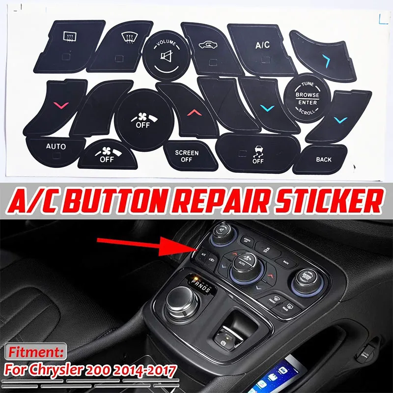 1PC PVC Car Stickers Multifunctional knob Of Car Button Repair Sticker Matte For Chrysler 200 2014 2015 2016 2017