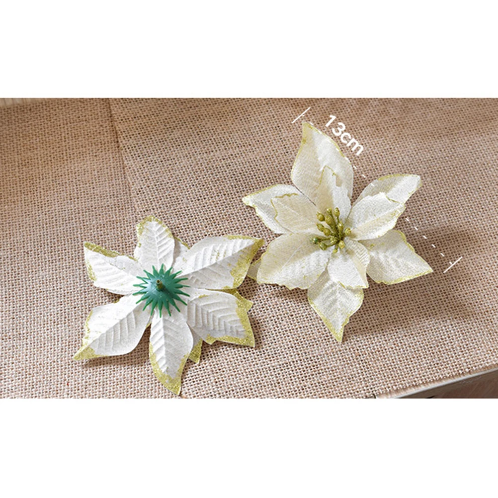 

10Pcs 13Cm Gliter Artificial Flowers Christmas Decor for Tree Wreaths Wedding Centerpiece Home Office Hotel Fireplace Mantle