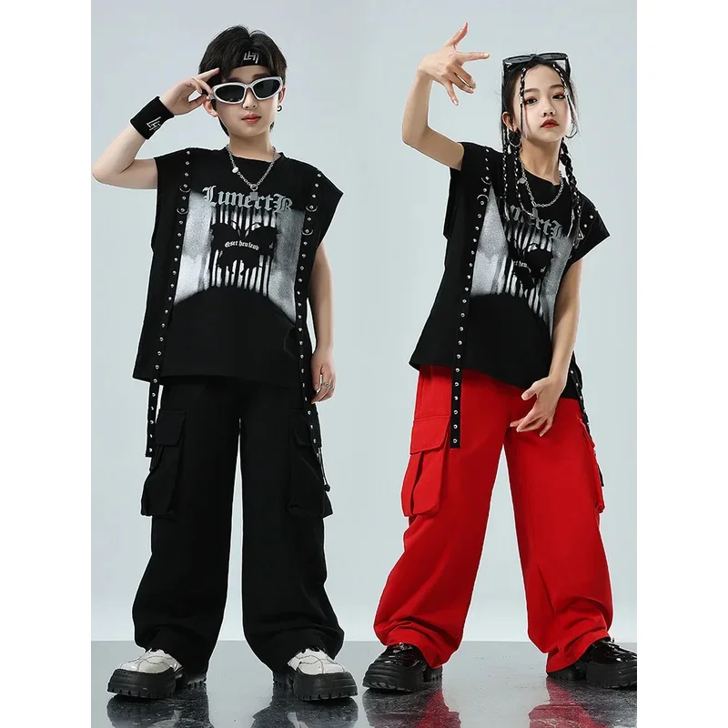 

Girls Sequin Crop Hoodies Street Dance Cargo Pants Kids Hip Hop Jazz Clothes Sets Children Streetwear K-pop Costumes