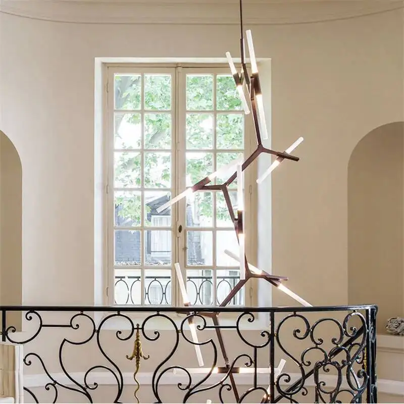 مصباح سقف على شكل مزدوج معلق، تصميم إبداعي ما بعد الحداثة، مثالي للسلالم أو الفندق أو الفيلا، إضاءة 110/220 فولت، تصميم