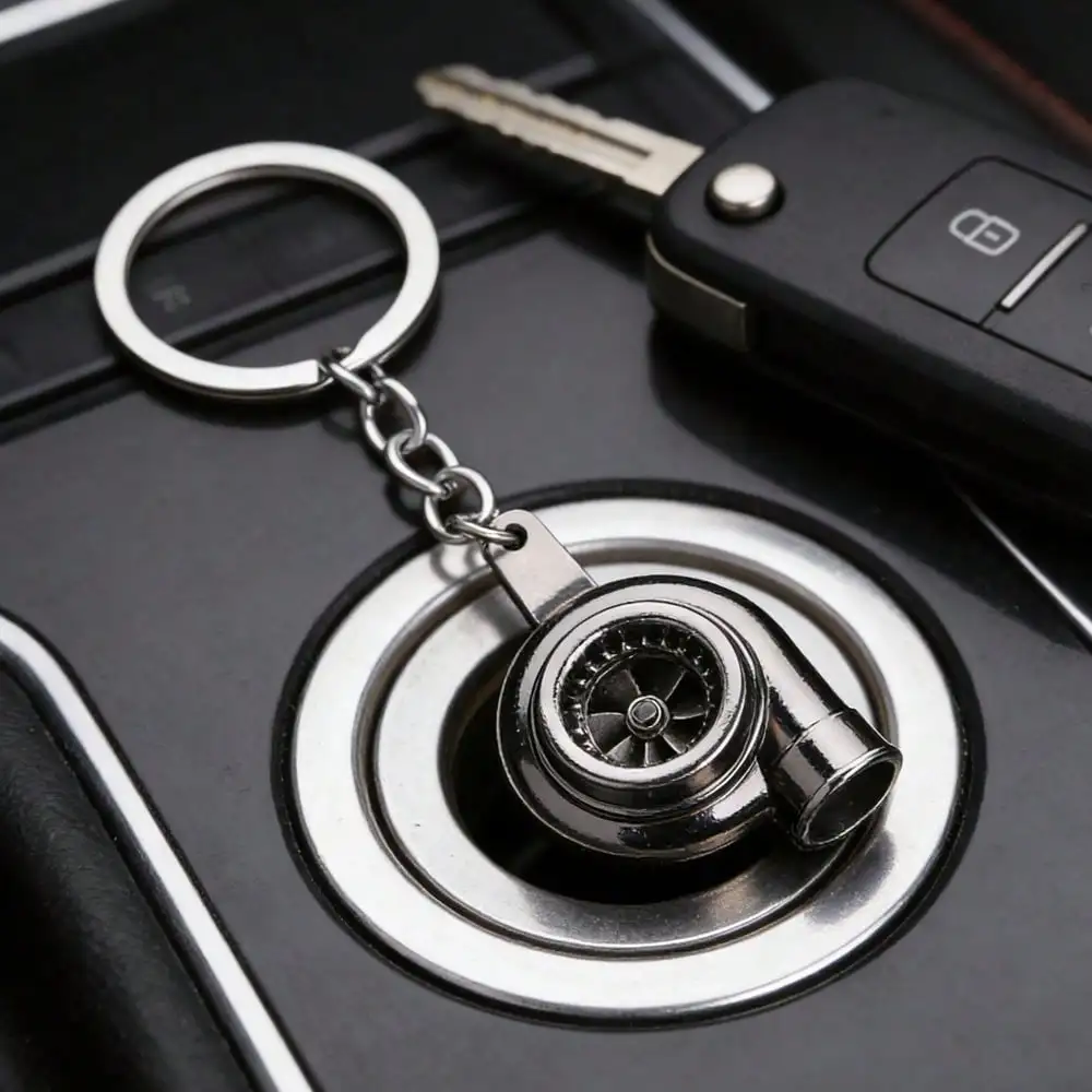 1Pc Car Creative Keychain Modified Turbocharged Metal Keychain Blower Air Duct Key Ring Chain Pendant