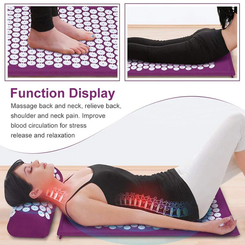 Long Acupressure Massage Mat Foot Pillow Set Relieve Muscle Pain Round Spikes Stress Back Body Spiky Cushion Yoga Pad