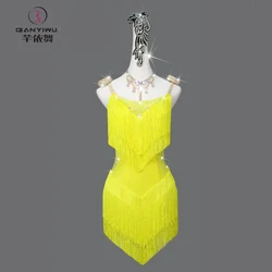 2026 Latin Dance Dress Line Suit Prom Ballroom Practice Wear Girl Party Sexy Stage Skirt Prom Fringed Clothes Wear Samba Cabaret