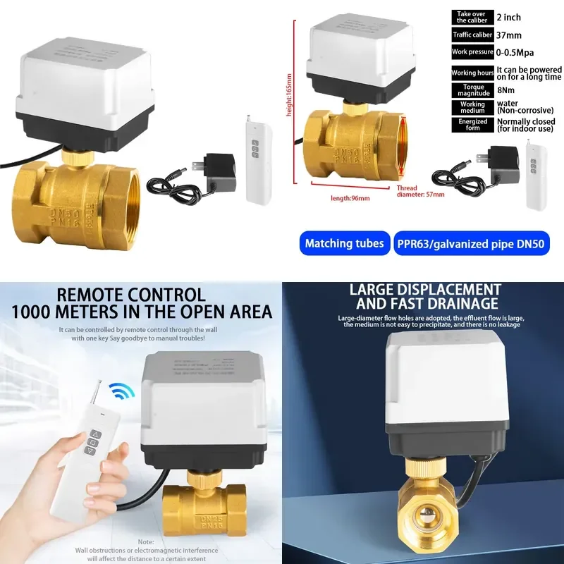 2 Inch High Flow Electric Ball Valve Normally Closed Brass Long-distance Wireless Remote Control Water Valve OEM CE Certified
