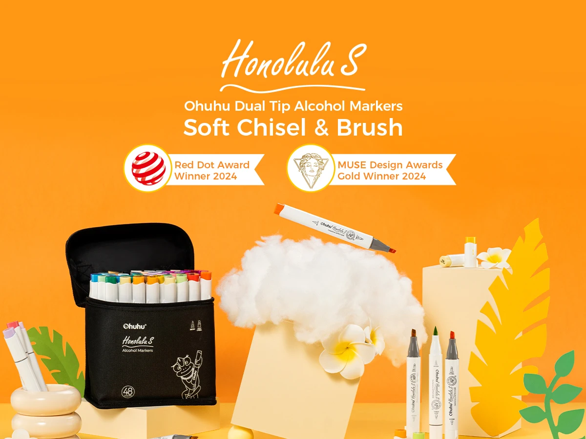 Ohuhu Honolulu S 48 Colors Marker Pen Set Alcohol Art Markers Red Dot Design Dual Tips Sketching Drawing School Art Supplies