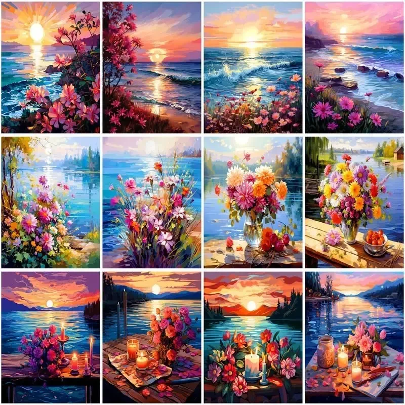 

532415 Oil Painting Sea Scenery Drawing On Canvas HandPainted Art Gift DIY Picture By Number Flower Kits Home Decor