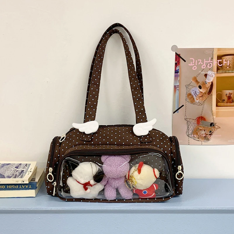 Angel Wings Ita-Tasche mit transparentem Sichtfenster, Damen-Umhängetasche im japanischen Stil, vielseitige Polka-Dot-Handtasche für den täglichen Pendelverkehr – Detail 18