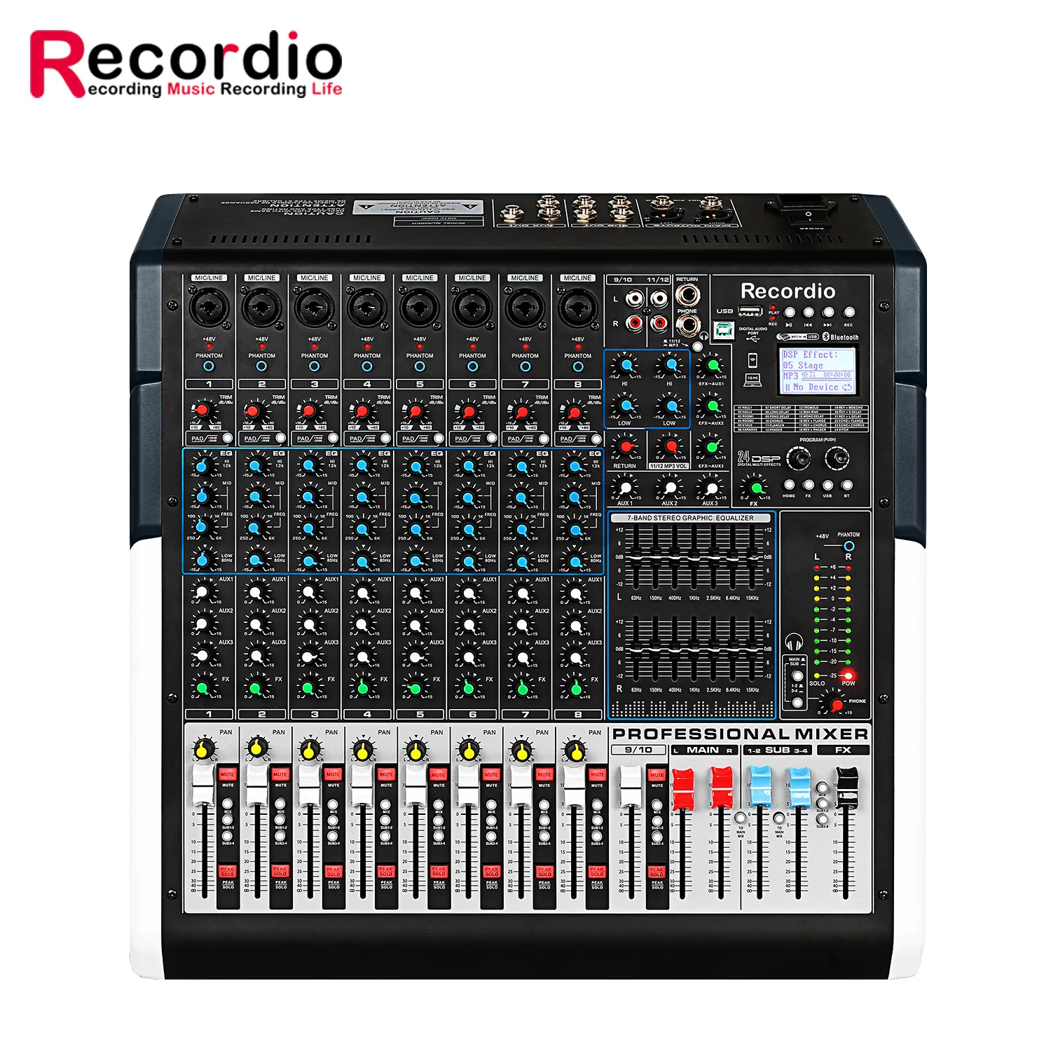 GAX-TFS12 Professional 12 Channels DJ Sound Audio Mixer 24 DSP Effector Stage Controller Dual 7-Segment Equalizer Mixing Console