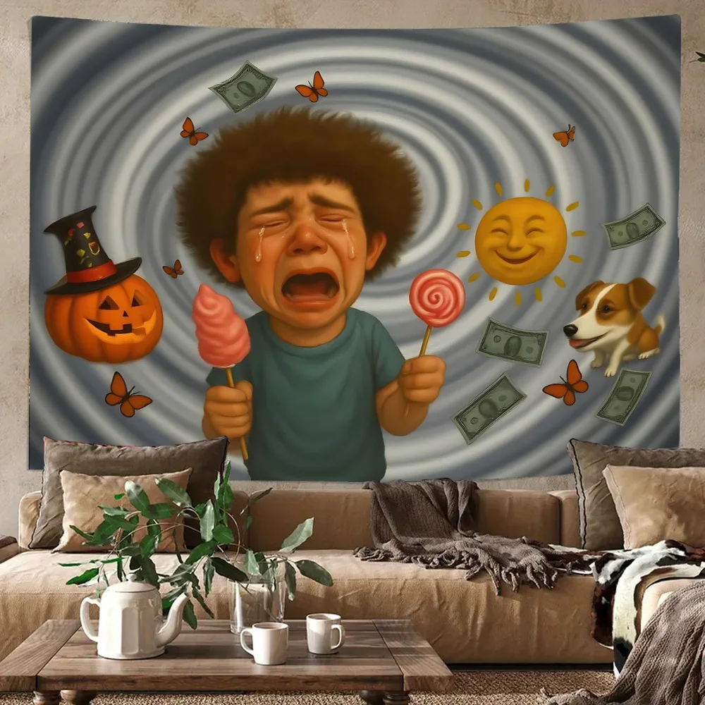 

Cartoon Boy Tapestry Art Design Wall Hanging Tapestry for Living Room Bedroom Dorm Party Decor Washable Stitched Edge Tapestries