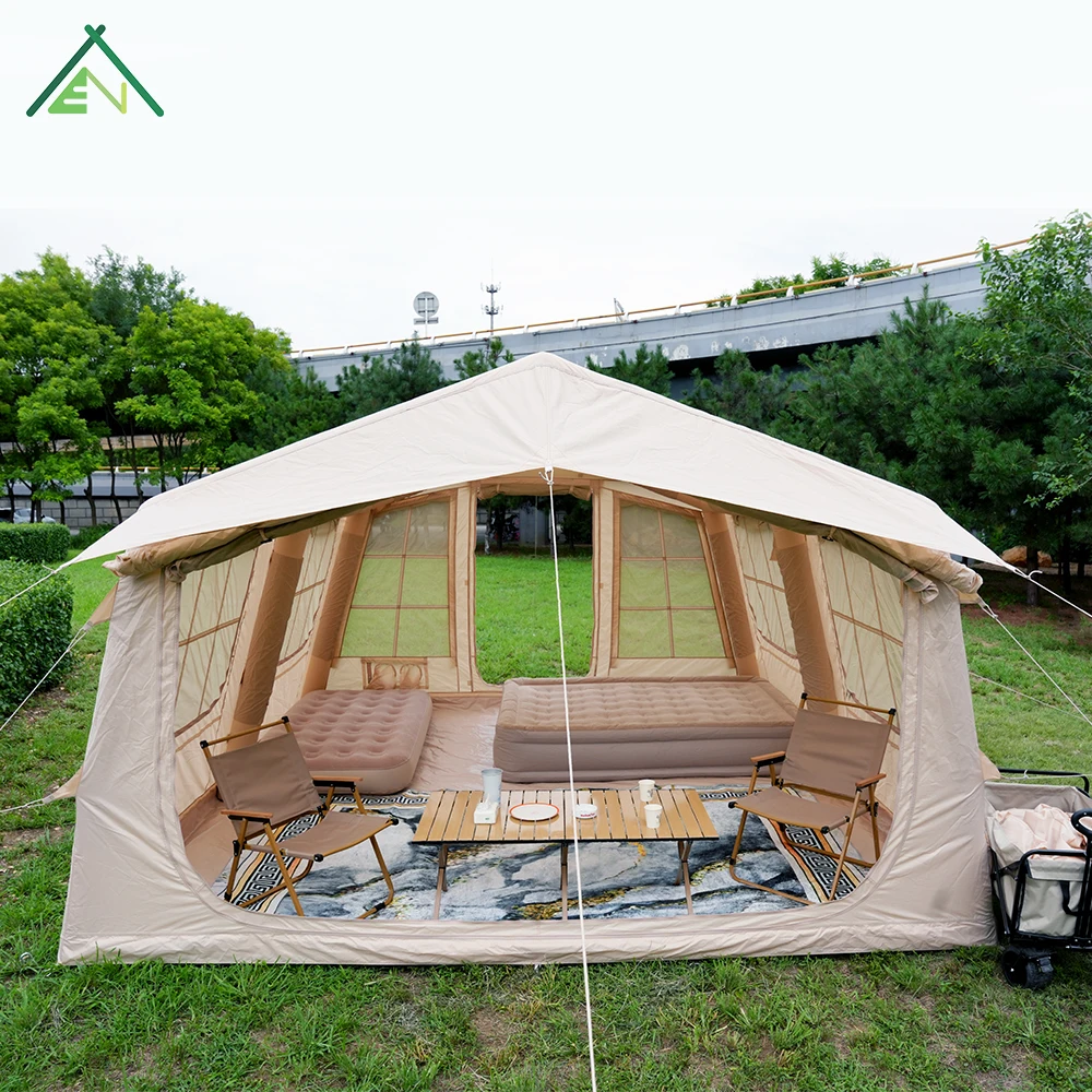 Inflatable Camping Tent, 13.68sqm Waterproof Oxford Cotton Canvas Glamping Tent