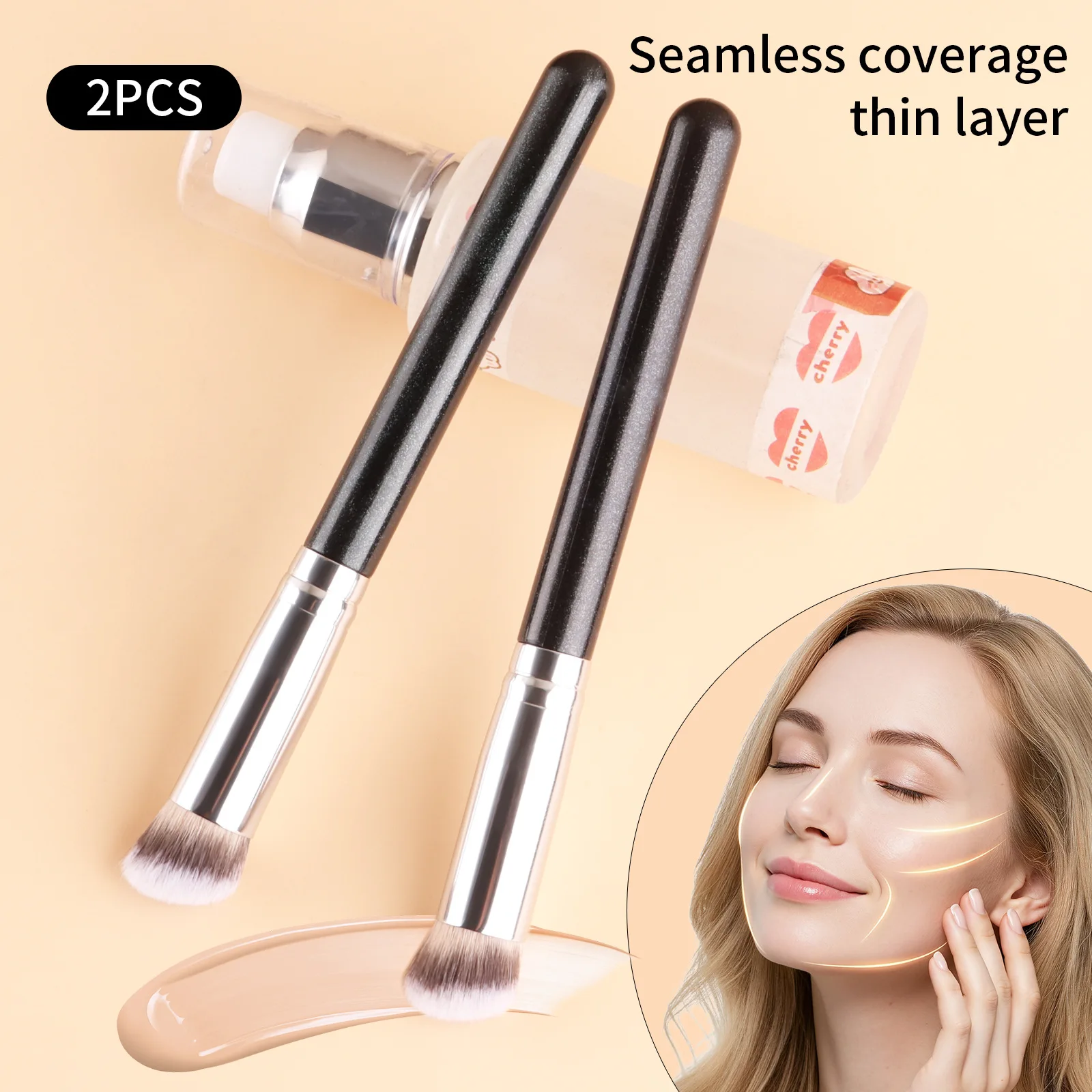 2-teiliges Concealer-Pinsel-Set mit schwarzem und silbernem Griff, Foundation-Pinsel mit rundem Kopf für Spot, professionelle Gesichts-Make-up-Werkzeuge