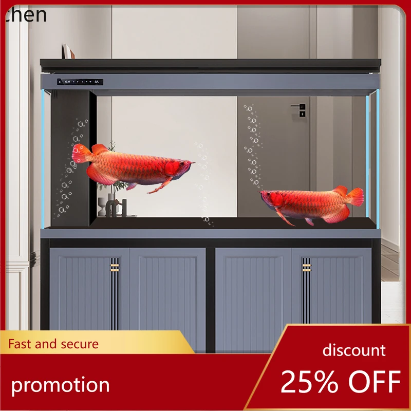 

CZ new dragon fish tank large household floor aquarium office ultra white glass