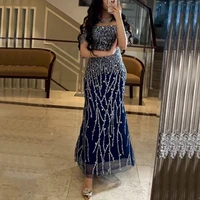 Exquisito vestido de noche de encaje con cuentas y lentejuelas, hombros descubiertos, largo hasta el tobillo, tul de sirena, vestidos personalizados para ocasiones de mujer