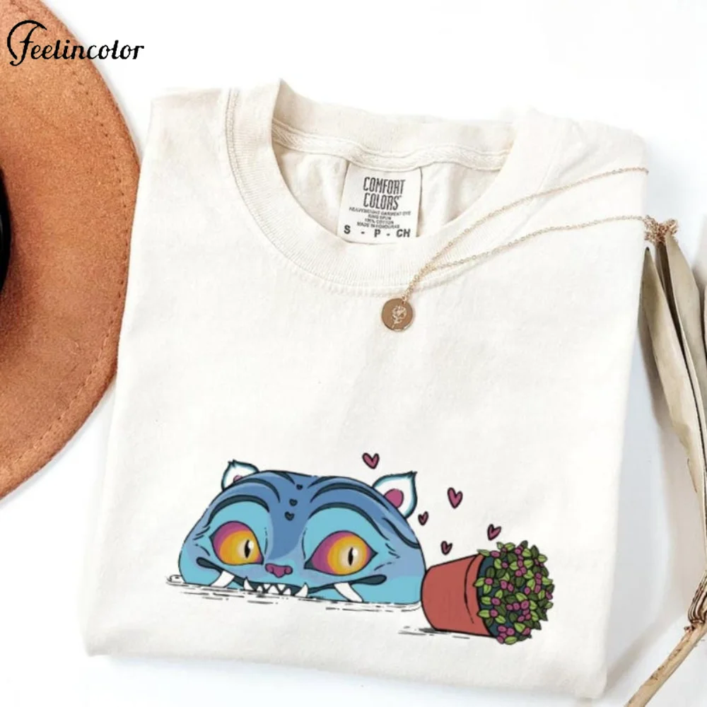 

Cartoon Cat Plant Graphic Tee Women's White Short Sleeve Casual Shirt Summer Casual Top O-neck Fashion Clothing