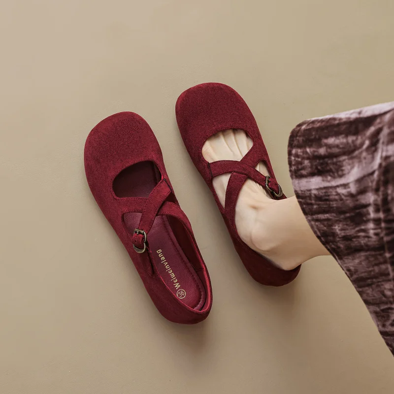 

Flat Cross-Strap Ballet Shoes Retro Round-Toe Shallow-Heel Women's Shoes