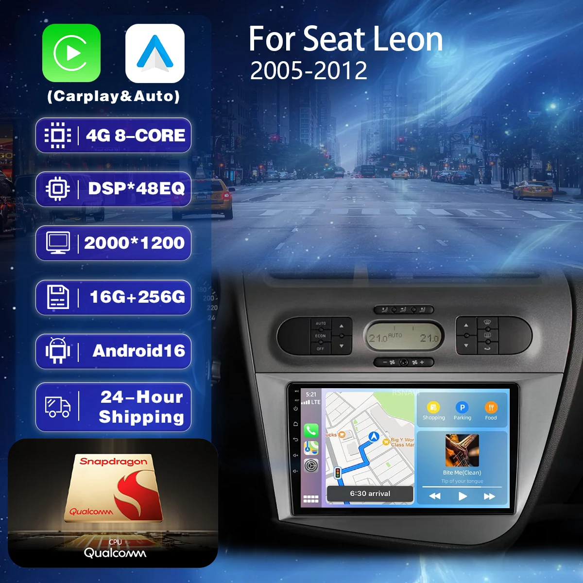 Radio para Auto Android 16 con Carplay, Pantalla 2K, Reproductor Multimedia BT para Seat Leon 2 MK2 2005 - 2012, Autoradio Estéreo 2din, Unidad Principal