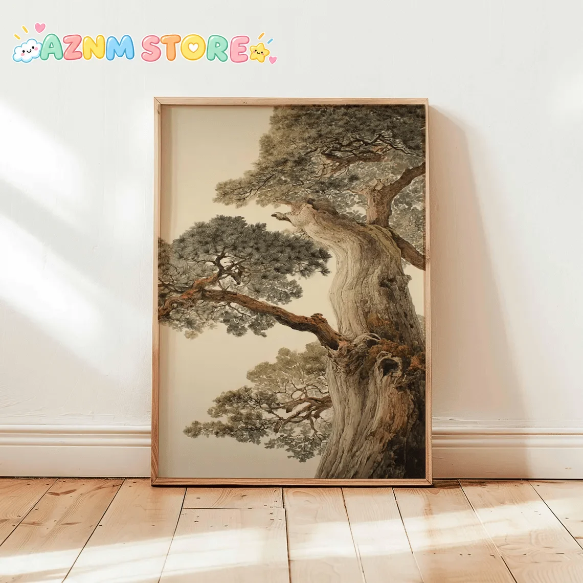 1pc, Wall Art, Vintage Poster, Ancient Pine Tree Japanese Nature Print, Zen Plant Tranquil Forest Canvas Painting, Bedroom De