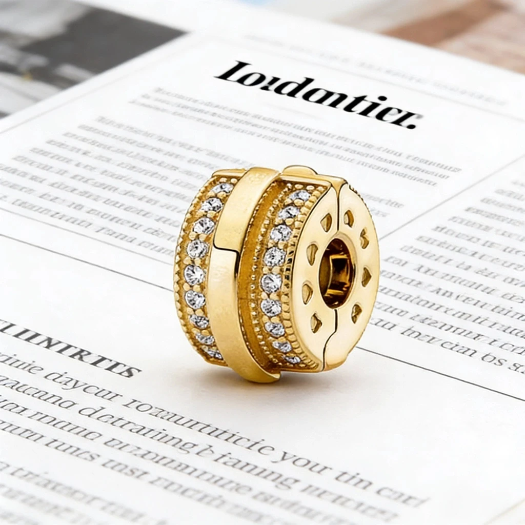 

DIY Fashion Women Jewelry Gifts Sparkling Golden Clips Charms Beads Fit Original 925 Silver Snake Bracelets Necklace Accessories