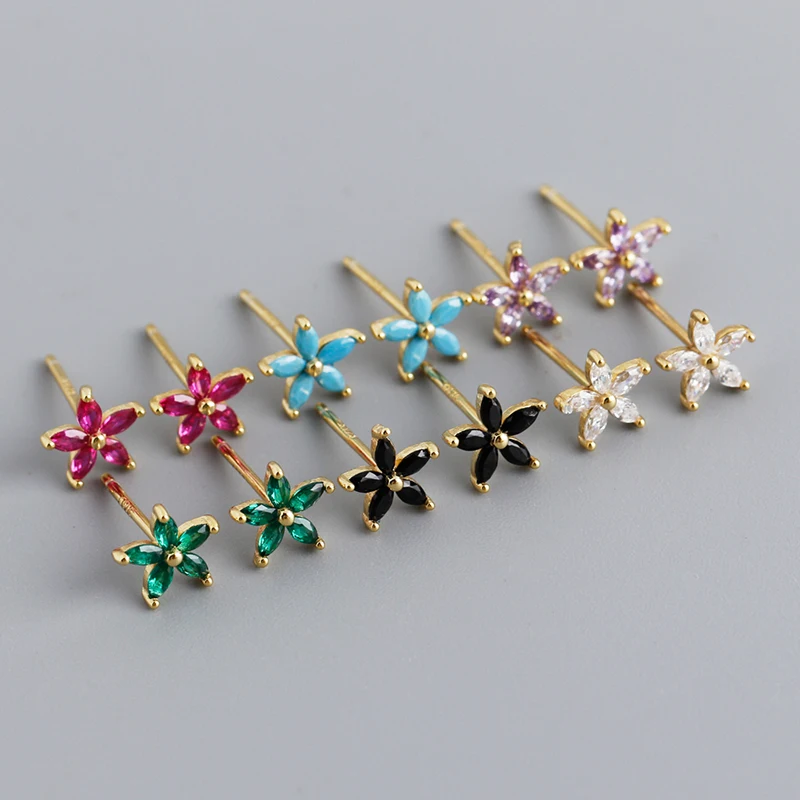 WOOZU 925 Sterling Silver Classic Green Zircon Cute Flower Stud Earrings for Women Party Unique High Quality Jewelry Accessories