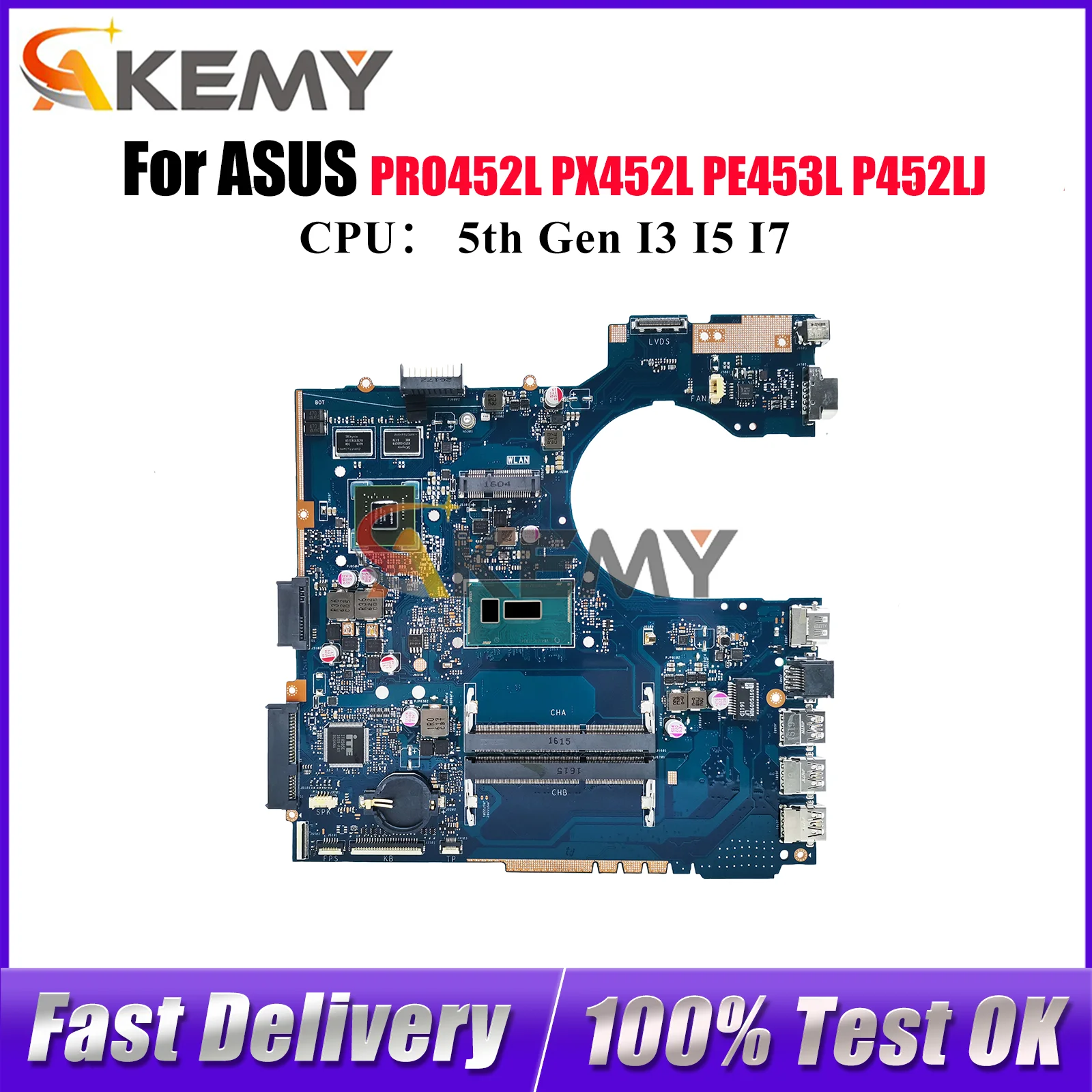 

P452LJ Laptop Motherboard For ASUS P452LJ PX452L PE453L P452L PRO452L Notebook Mainboard W/ I3 I5 I7 CPU 100% tests OK fast ship