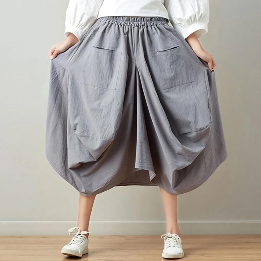Vintage Röcke für Frauen Kleidung Casual Kleidung Streetwear Baumwolle Leinen Harajuku Sommer Elegante Solide Laterne Rock