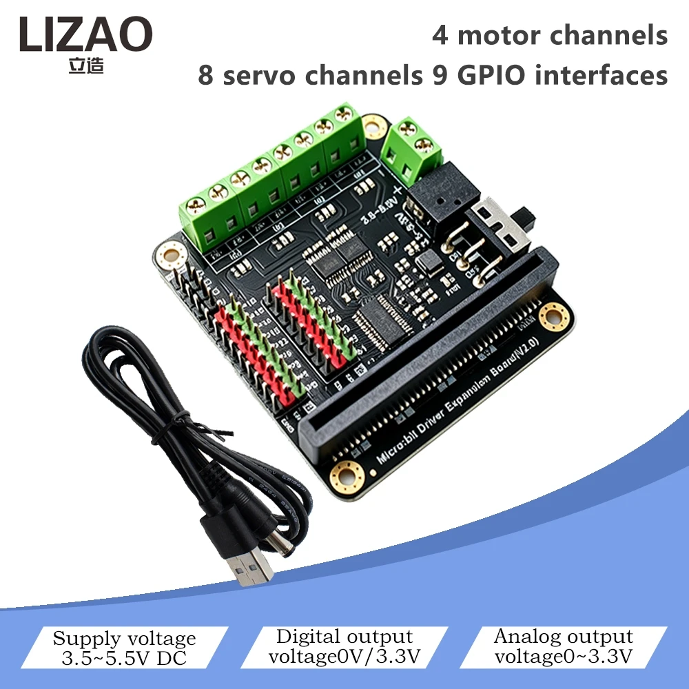 Micro:bit Driver Expansion Board V2.0, 4 Motor/8 Servo/9 GPIO Interfaces for Educational Robotics Projects