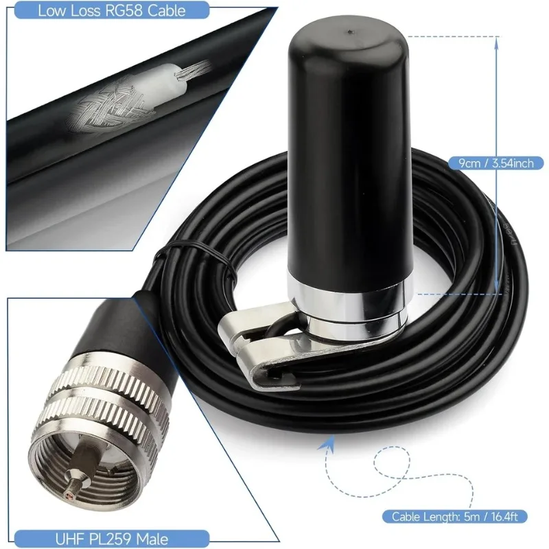 Vehicle Ham Radio Mobile Radio Antenna Dual Band VHF UHF Amateur Radio Antenna Car Truck Lip Mount NMO Mount Low Profile Antenna