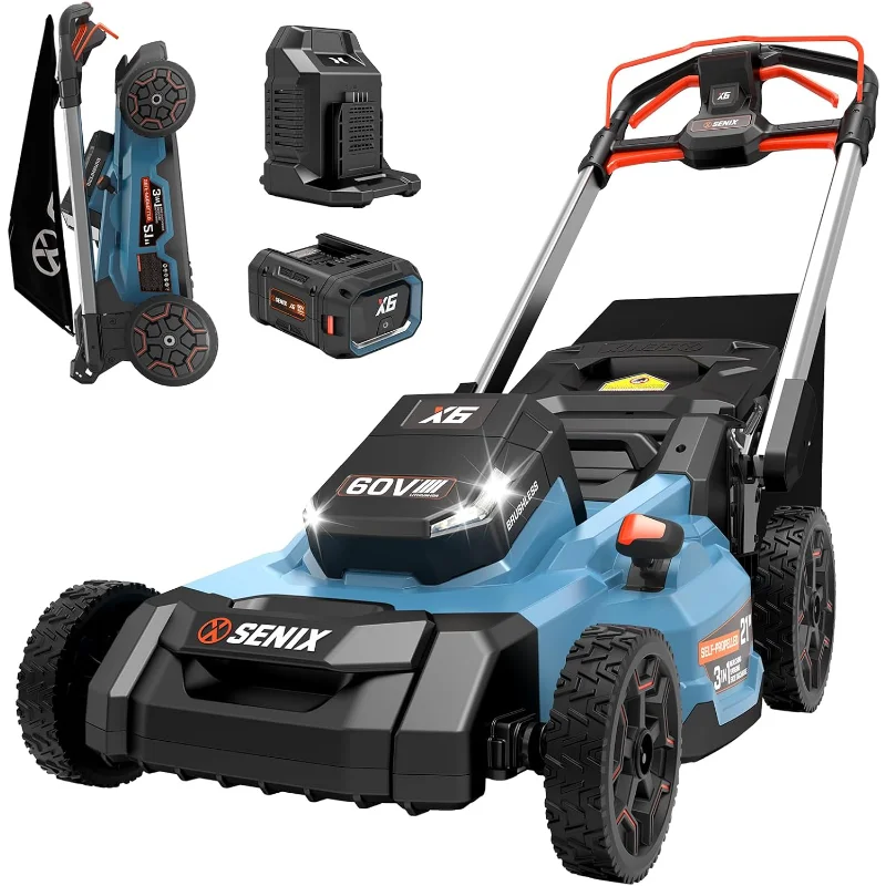 

SENIX X6 60 Volt Max* 21-Inch 3-in-1 Cordless Push Lawn Mower,Self-Propelled,with Bagging,Mulching,Side Discharge