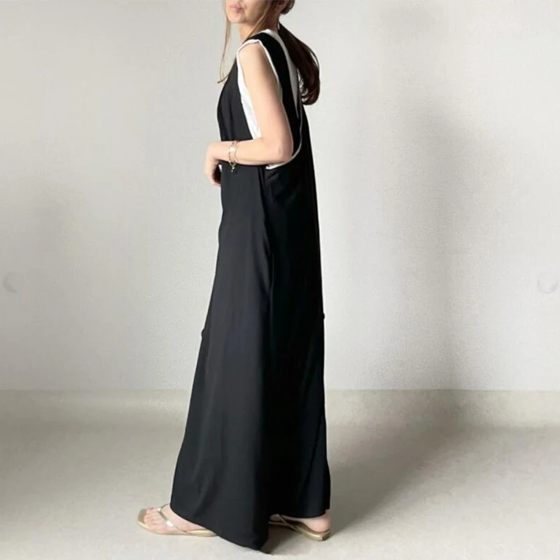 2023 Summer New Fresh Sweet Japan Korean Style Solid Deep V Cross Back Sleeveless Women Long Dress Vestidos De Mujer Harajuku