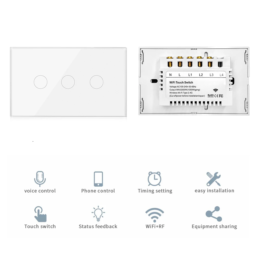 Wifi Smart Switch Bluetooth RF EWelink App Alexa Google voice control Neutral wire/No neutral  Touch light switch wire Install