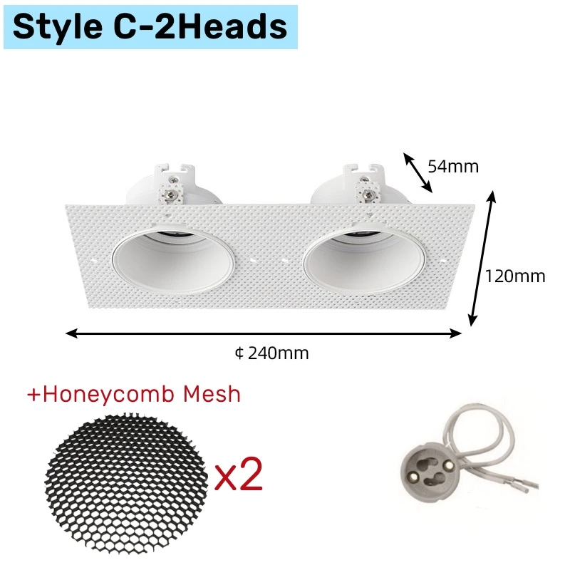 Trimless Vierkante Led Downlight Dubbele Hoofd Montage Frame Verzonken GU10/MR16 Plafond Lampen Houder Spot Verlichting Beugel Fittings