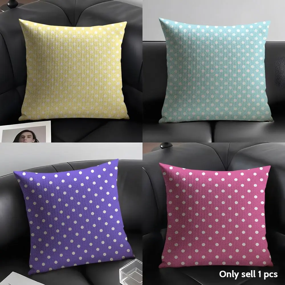 Multicolor Polka Dot Seamless Print Cushion Cover Natural Linen Organic Fabric Double-Sided Printing Breathable Gift For Decor