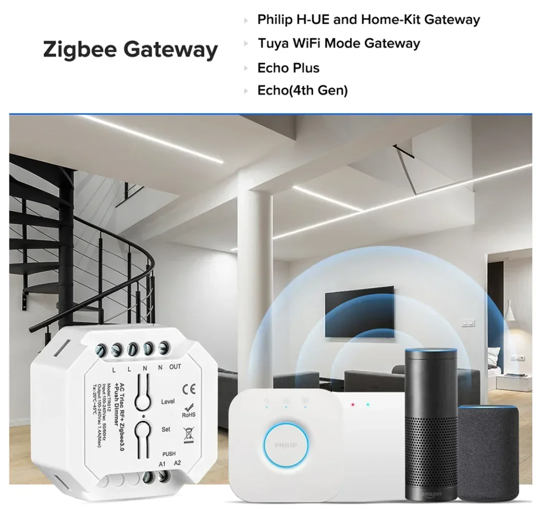 WiFi+2.4G+Push 110V-220V AC Triac LED Dimmer Wireless Rotating Switch Panel Remote Control Tuya App For Alexa Google Home