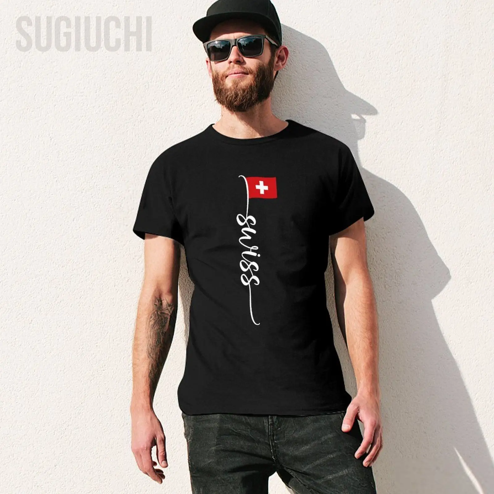 Men Switzerland Swiss Flag Signature Tshirt Tees O-neck T Shirts Women Boys 100% Cotton T-Shirt