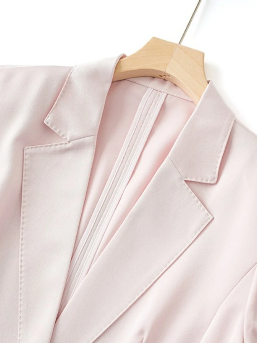 CHICEVER 基礎ミニマリストスタイルブレザー女性のためのノッチ襟半袖パッチワークボタンオフィスジャケット女性の夏の新