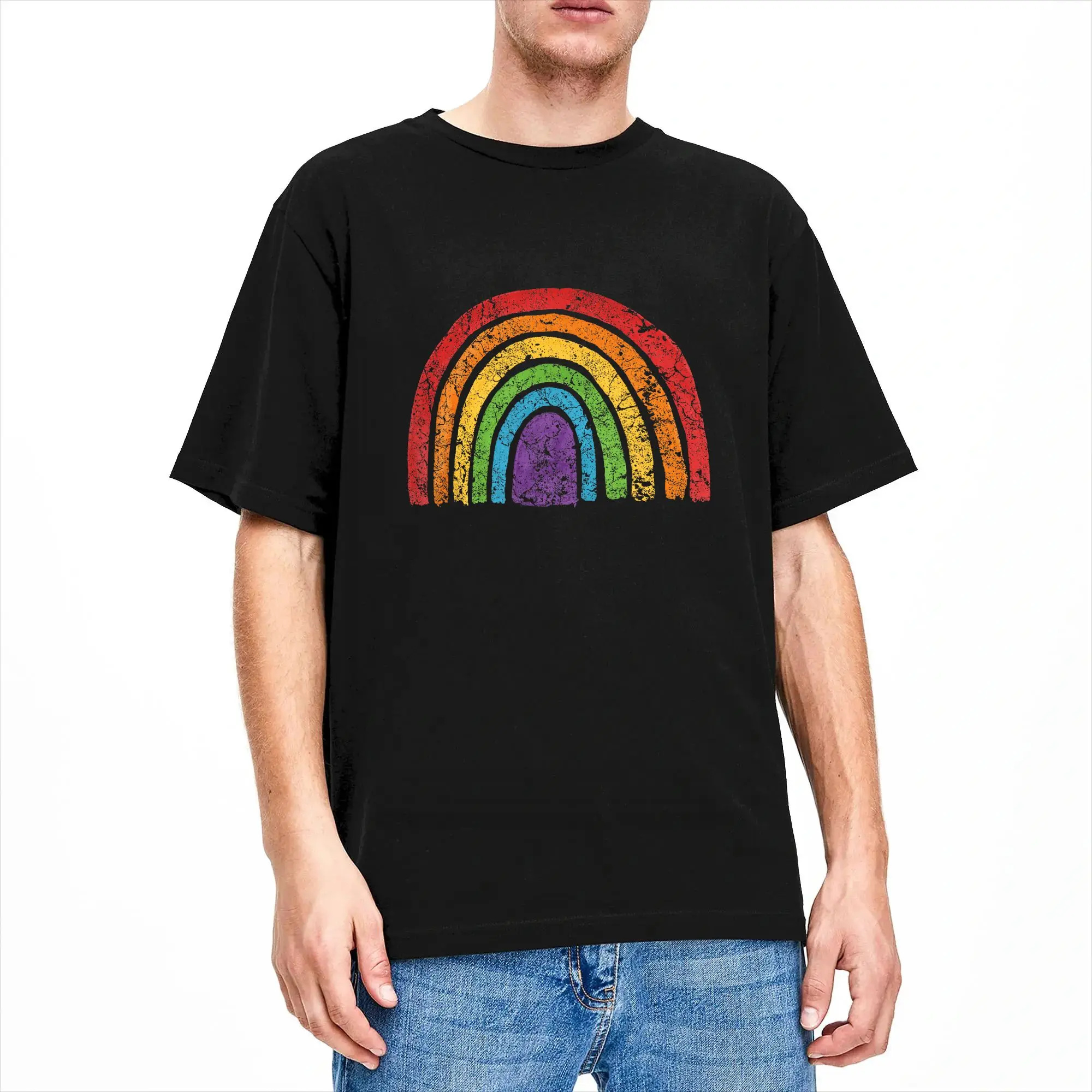 Men LGBTQ Rainbow Flag Gay Pride LGBT Awareness Ally Vintage T Shirts  Cotton Tops Beach Aesthetic Short Sleeve T-Shirt O Neck