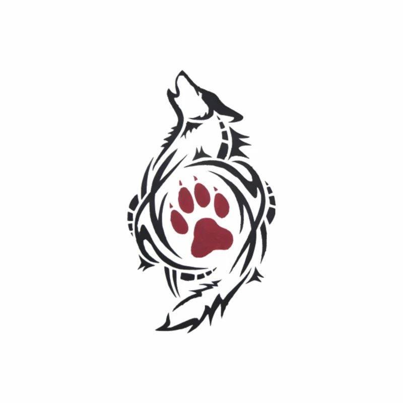 1PC "Wolf Tribal Design Car Sticker, Red Paw Print Decal, Unique Car Accessory for Personalization, Artistic Auto Decor"